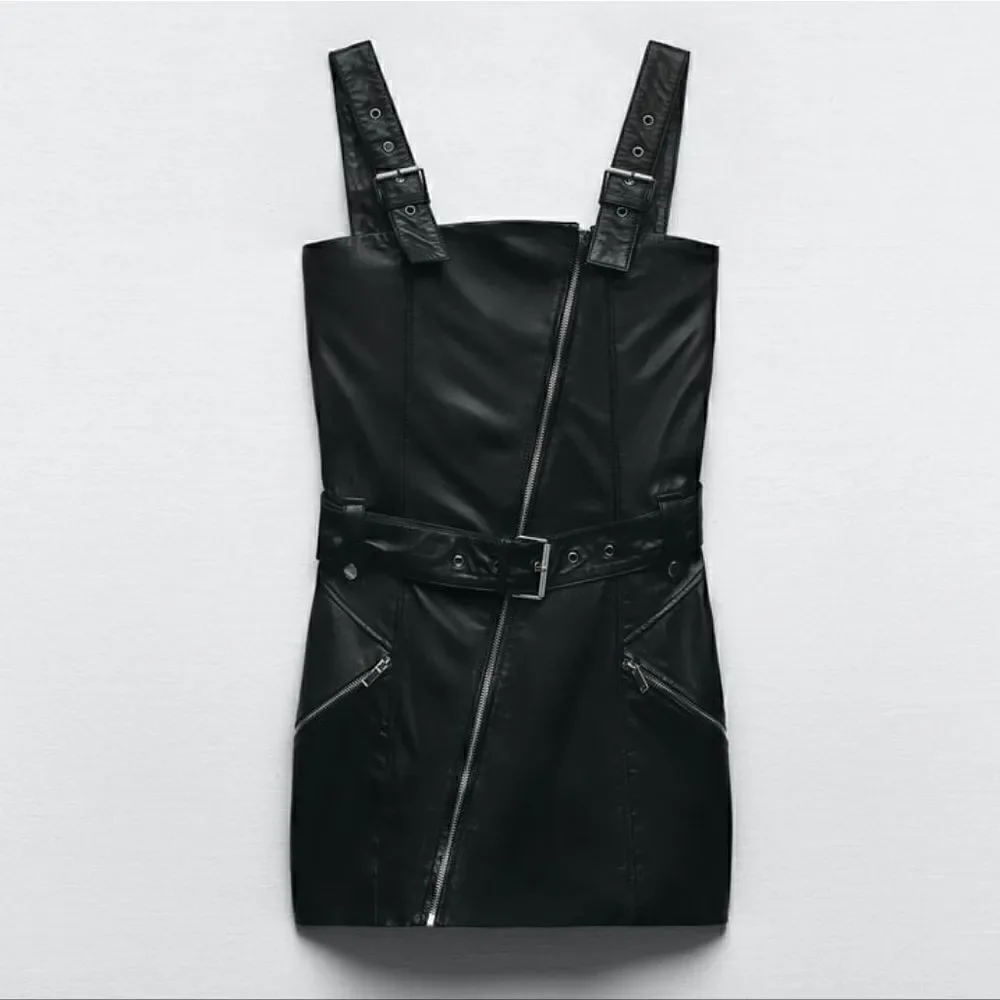 100% SHEEP LEATHER GENUINE PURE LEATHER MOTO DRESS ZARA